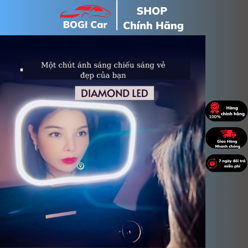 Gương Trang Điểm Trên Ô Tô,Gương Với Đèn LED 3 Chế Độ Ánh Sáng Gắn Chắn Nắng Xe Hơi, sạc USB Đa năng cao cấp - BoGi