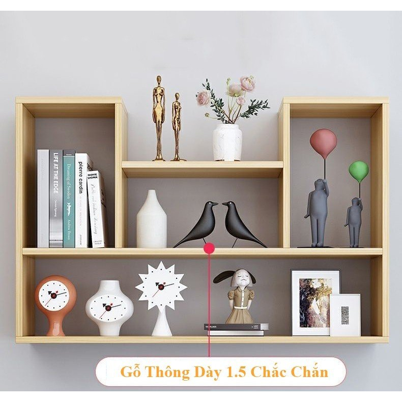 Kệ Treo Tường 4 Ngăn Trang Trí Phòng Khách Phòng Ngủ Bằng Gỗ Thông Cao Cấp Tự Nhiên
