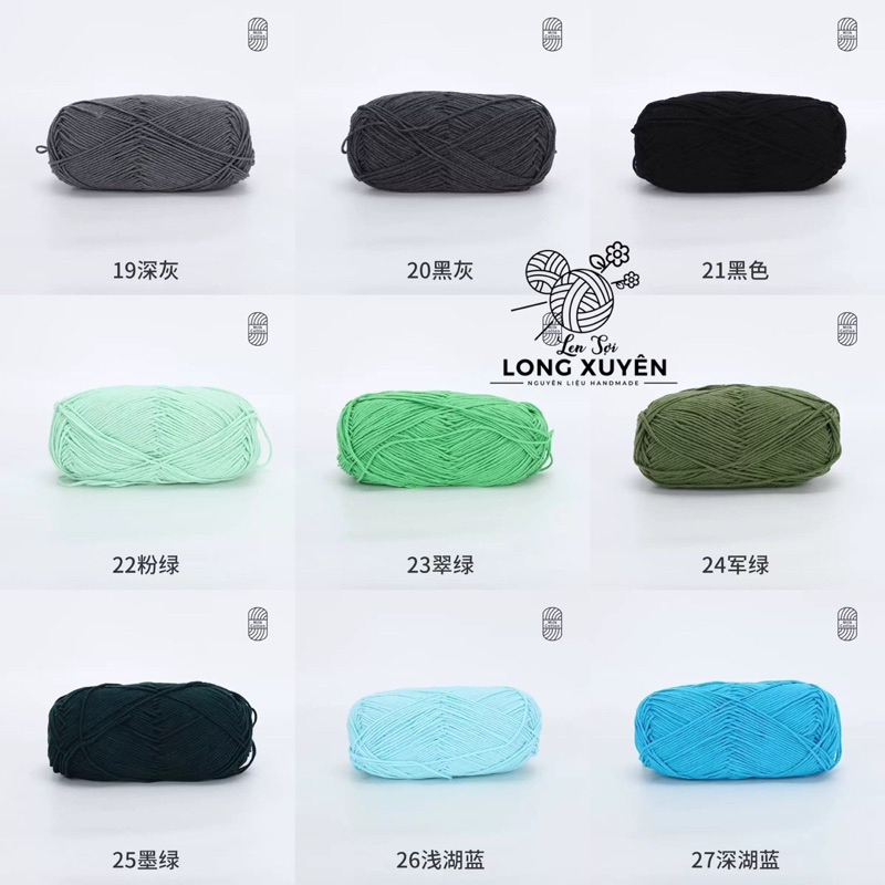 Len Milk Cotton 100g mác xanh Xuefeier BẢNG 2