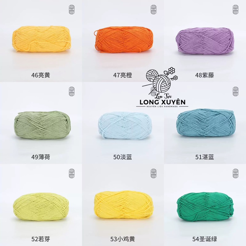 Len Milk Cotton 100g mác xanh Xuefeier BẢNG 2