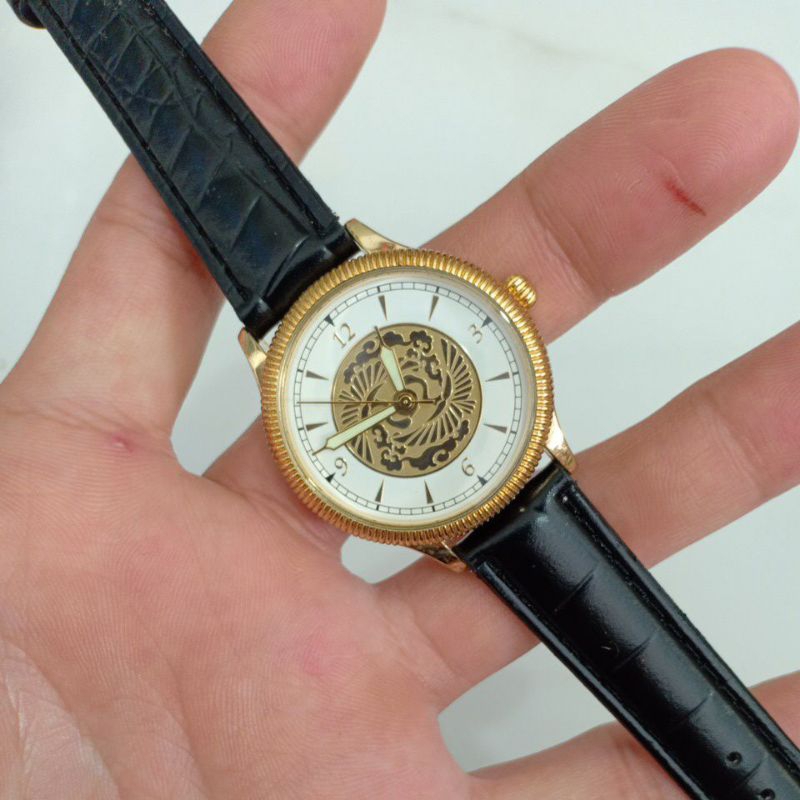 Đồng hồ nam si nhật dây da hiệu NO BRAND mạ vàng