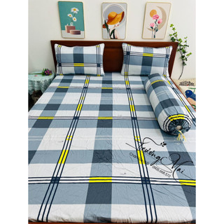 Ga gối 100% coton chuẩn đẹp sọc caro không kèm mền 4 món