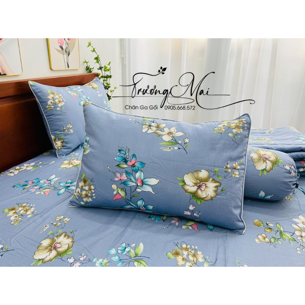 Bộ ga gối 100% coton mềm mịn mát thất hút rất tốt.