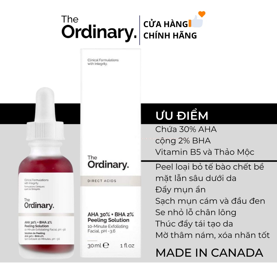 Tinh chất peel da hoá học The Ordinary AHA 30% + BHA 2% Peeling Solution 30ml / Subeo Beauty
