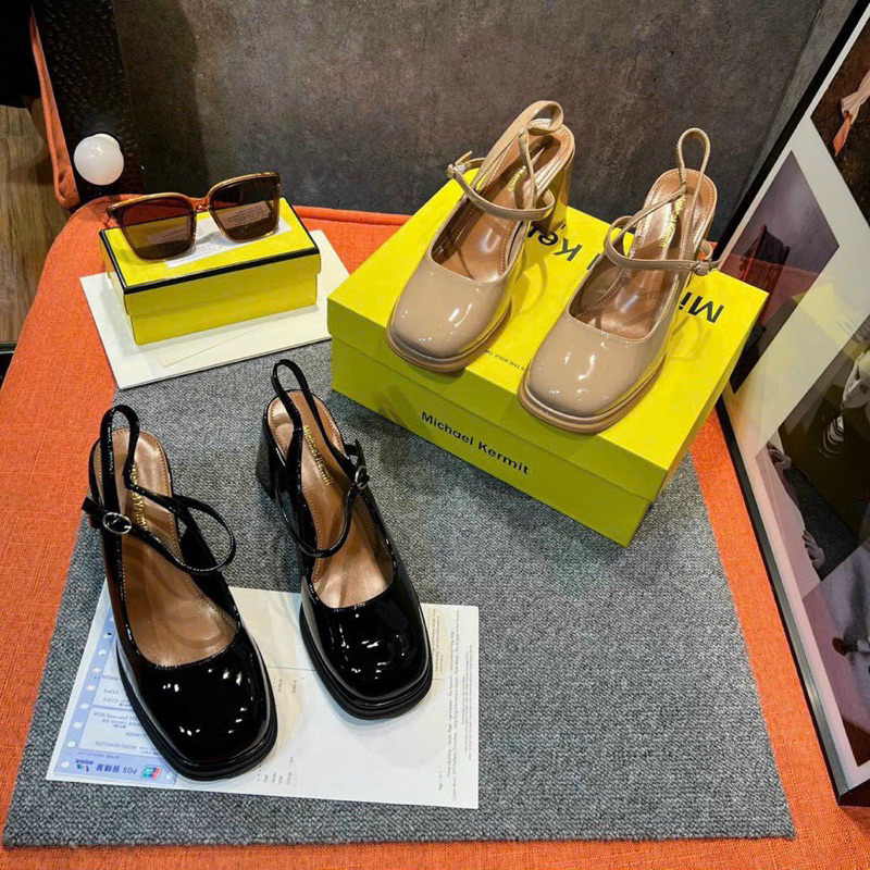 sandal bít mũi chất da trơn 2 màu fullbox