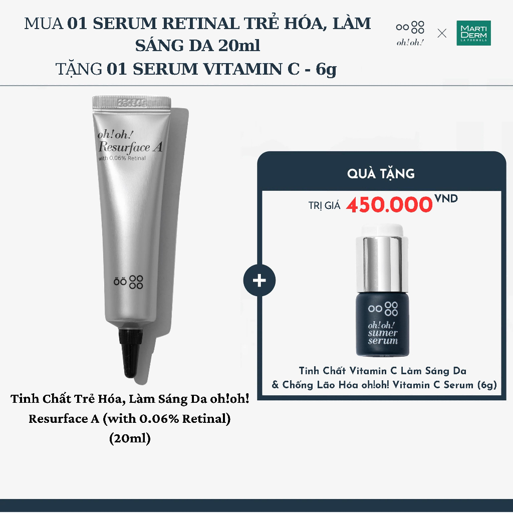 Tinh Chất Trẻ Hóa, Làm Sáng Da oh!oh! Resurface A (with 0.06% Retinal) (20ml)