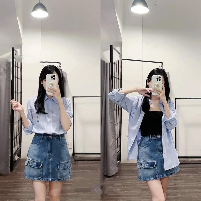 Áo sơ mi dài tay thêu Gấu dư xịn .