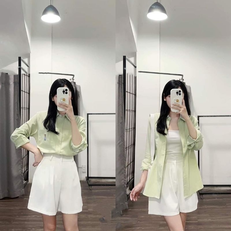 Áo sơ mi dài tay thêu Gấu dư xịn .