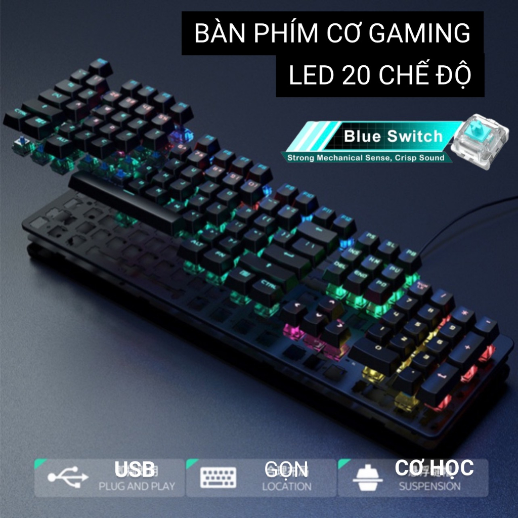 COMBO Bàn Phím Cơ Chuột Chơi Game - PL - SKP8401+G15 - LED 20 Hiệu Ứng - BLUE SWITCH - Dùng Cho Máy Tính Laptop