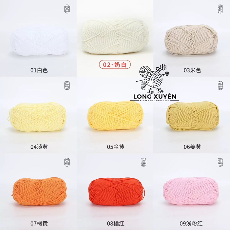 Len Milk Cotton 100g mác xanh Xuefeier BẢNG 2