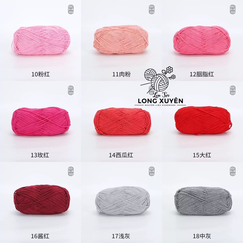 Len Milk Cotton 100g mác xanh Xuefeier BẢNG 2