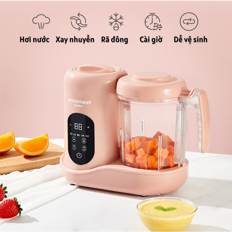 COMBO máy xay hấp nghiền thức ăn, hâm sữa cho bé đa năng 7in1 tặng kèm máy xay đa năng nhỏ ( Motherlove hồng)