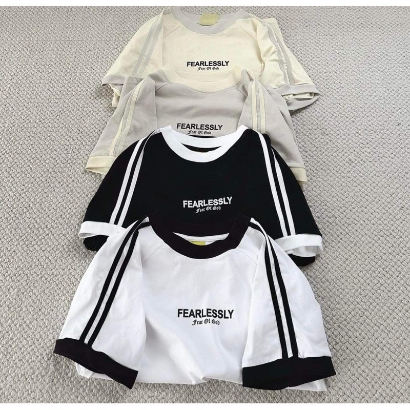 Áo phông baby tee nữ thêu chữ FEARLESSLY chất liệu cotton co giãn bốn chiều phong cách hiện đại mã SA777 HMStyle