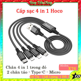 Hoco X76 cáp sạc 4 in 1 trong đó có 2 chân táo + Type-C + Micro dây sạc bện chống đức dài 1m giá rẻ độ bền cao