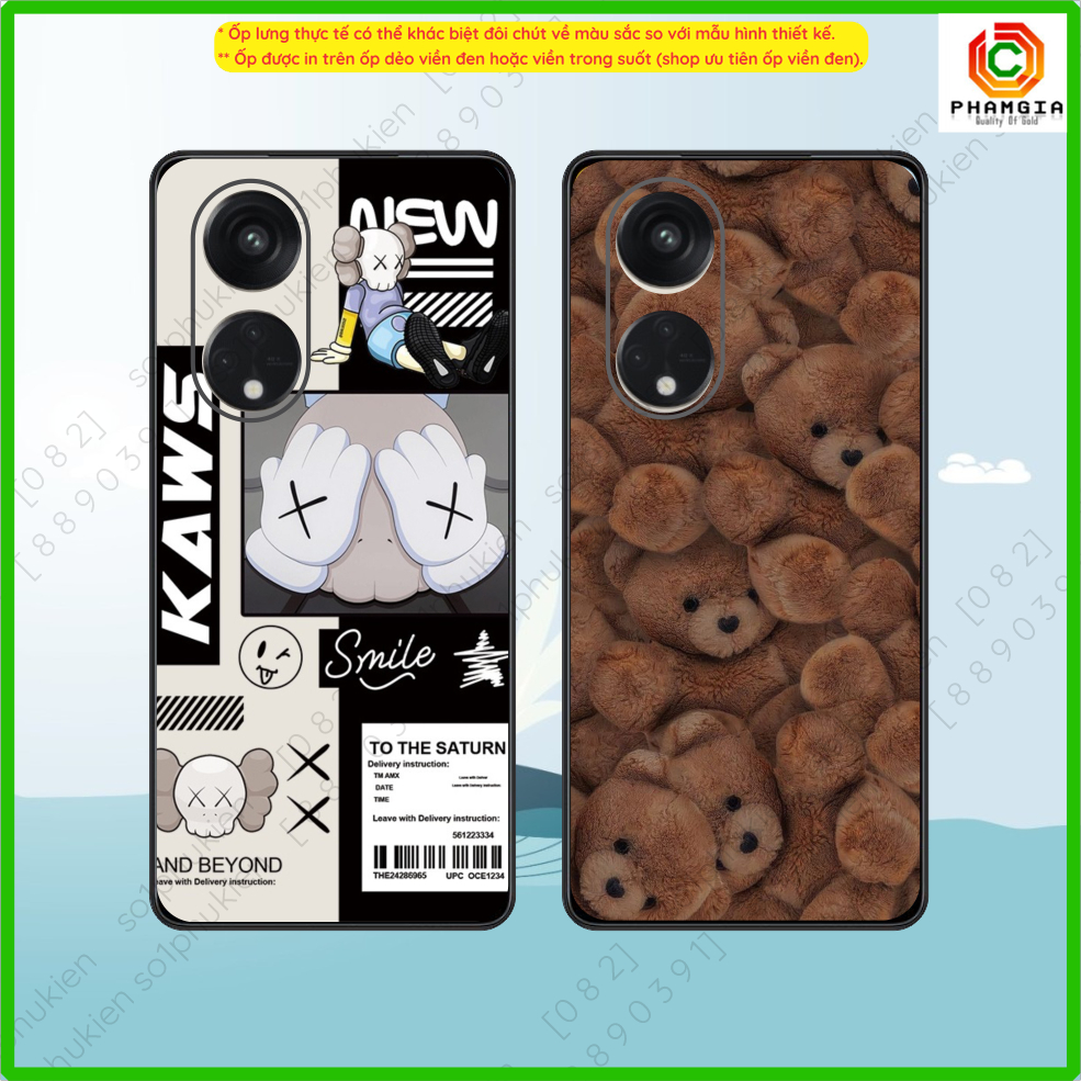 Ốp lưng OPPO Reno 8T 5G / 8T 4G / A98 5G / A18 / A38 / A58 / A78 dẻo bảo vệ cam in hình gấu kaws nhiều mẫu dễ thương