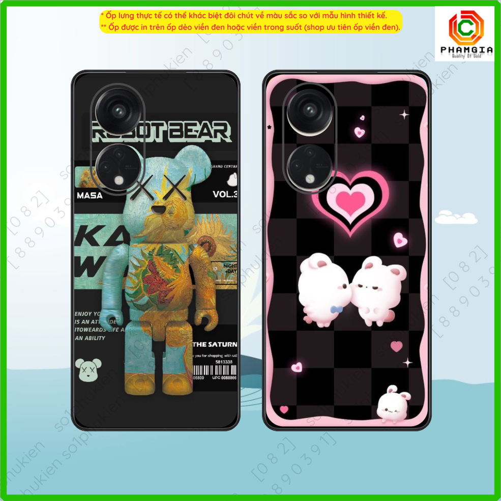 Ốp lưng OPPO Reno 8T 5G / 8T 4G / A98 5G / A18 / A38 / A58 / A78 dẻo bảo vệ cam in hình gấu kaws nhiều mẫu dễ thương