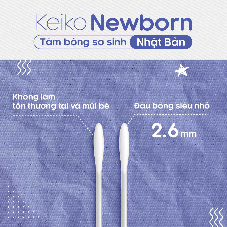 Tăm bông kháng khuẩn Nhật Keiko newborn cho bé sơ sinh Hộp 200c
