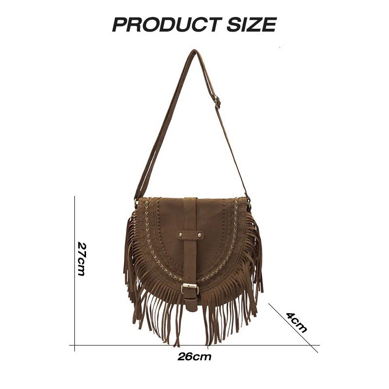 Túi đeo chéo da lộn phối tua rua phong cách âu mỹ mã T16a