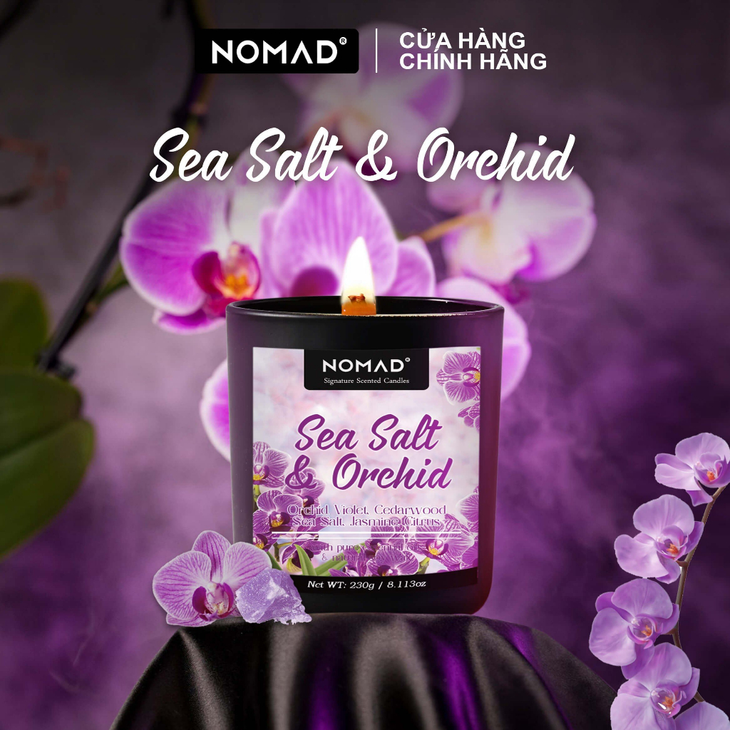 Nến Thơm, Tán Hương Mùi Phong Lan Muối Biển Nomad Signature Scented Candle 230g - Sea Salt & Orchid