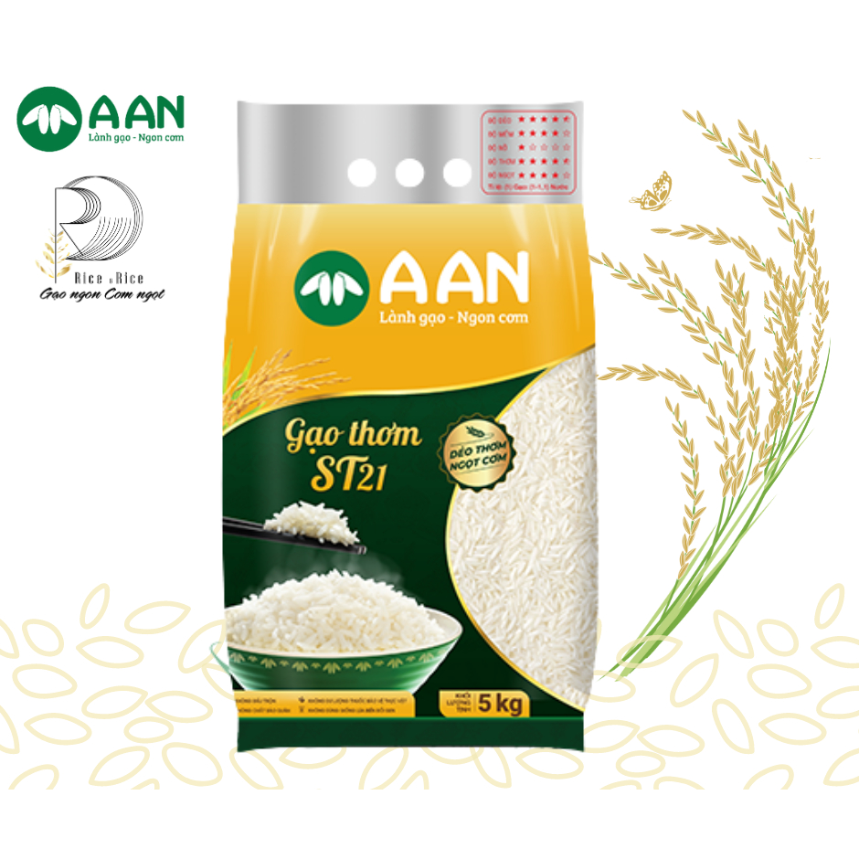 GẠO ST21 A AN TÚI 5KG - HẠT GẠO DÀI, CƠM DẺO, DAI, THƠM NGON - GẠO AAN