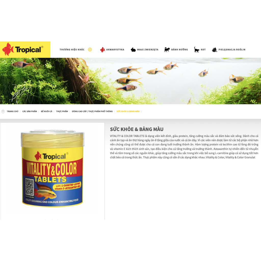 Thức ăn viên dán Tropical Vitality&Color Tablets - Cám dán cho cá bán chạy nhất thế giới tăng màu sắc& đề kháng