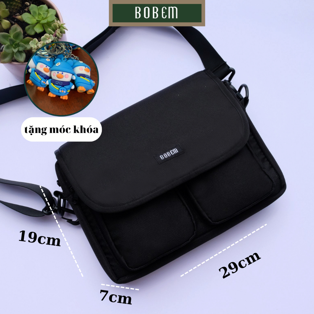 Túi đeo chéo Messenger 2 túi hộp vải chống thấm, đựng vừa ipad mang đi học, đi làm