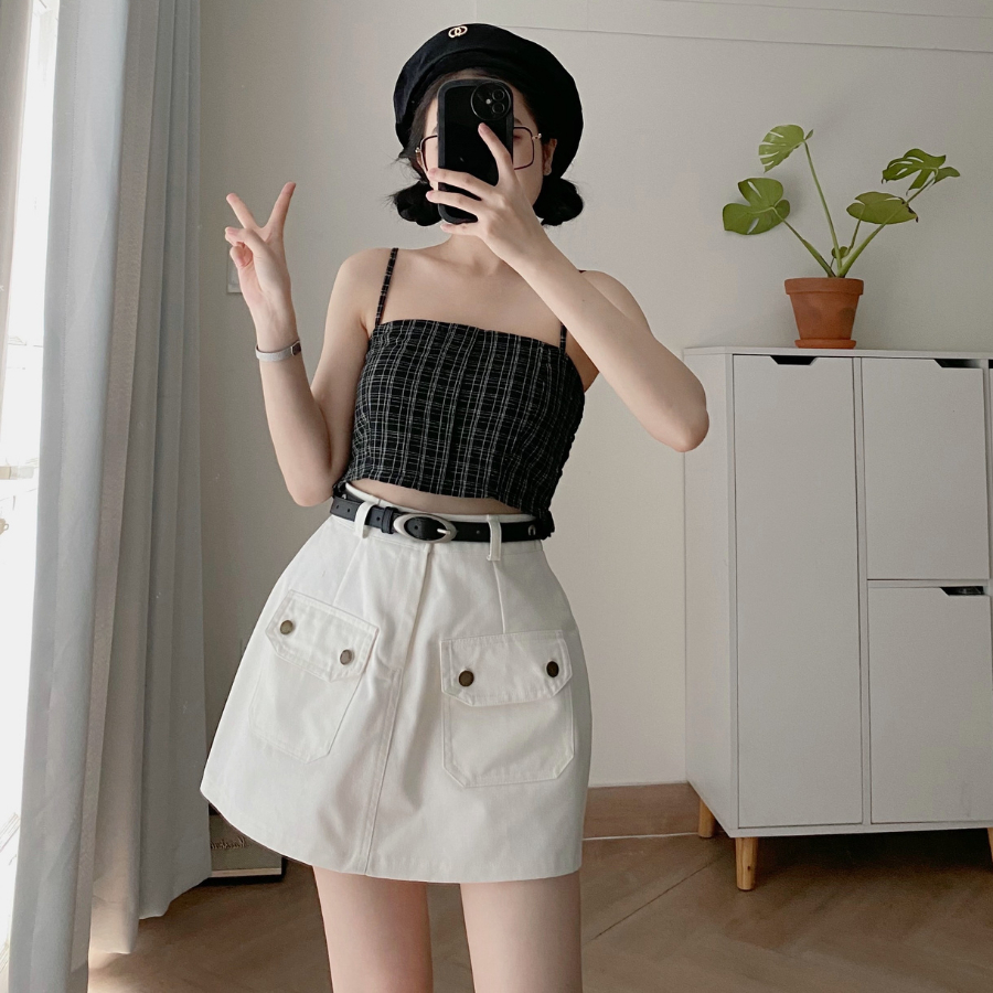 Set combo áo sơ mi + áo 2 dây chất vải caro hàn dệt WOMI 10540 - Jemcloset