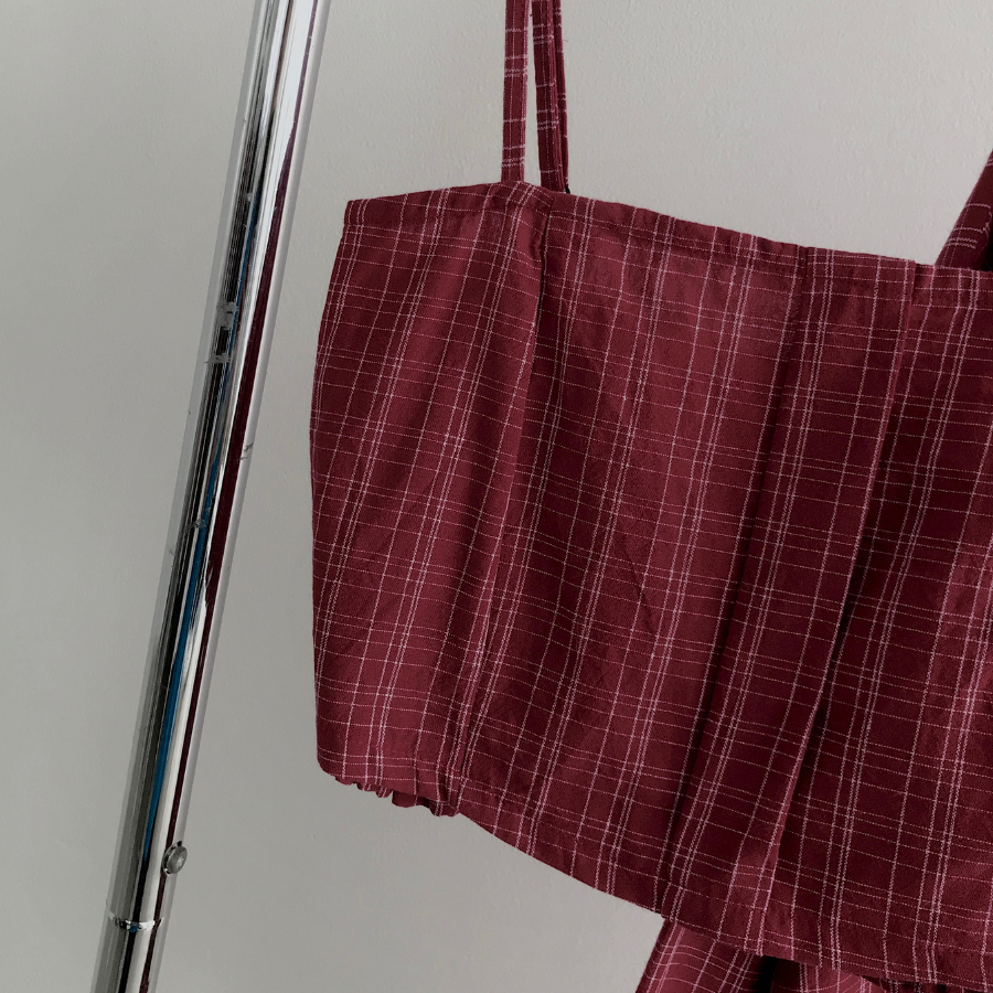 Set combo áo sơ mi + áo 2 dây chất vải caro hàn dệt WOMI 10540 - Jemcloset