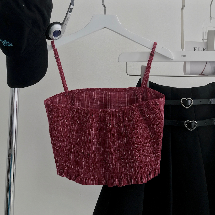 Set combo áo sơ mi + áo 2 dây chất vải caro hàn dệt WOMI 10540 - Jemcloset