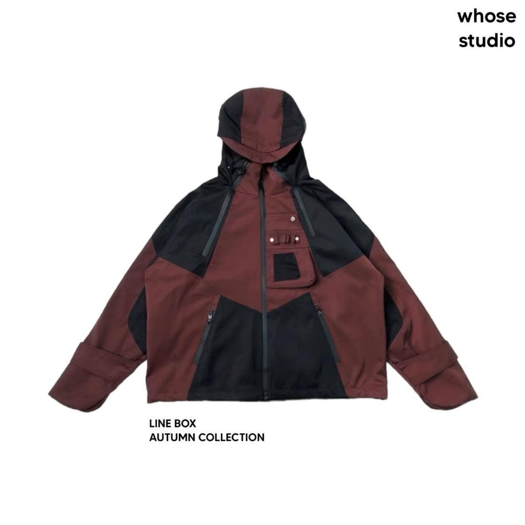 LINE BOX JACKET - Áo khoác dù 3 lớp màu đen nâu