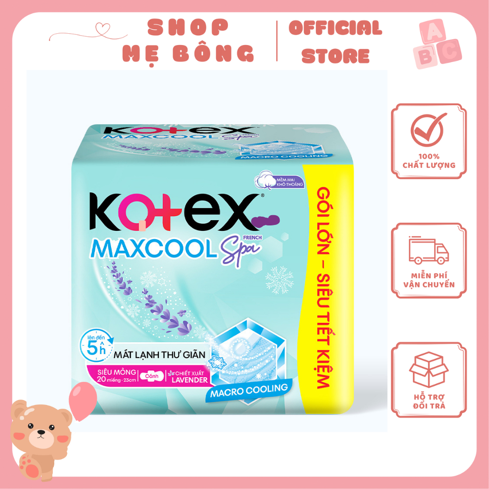 [Bịch 20 miếng] Băng vệ sinh Kotex MaxCool Spa Siêu mỏng có cánh