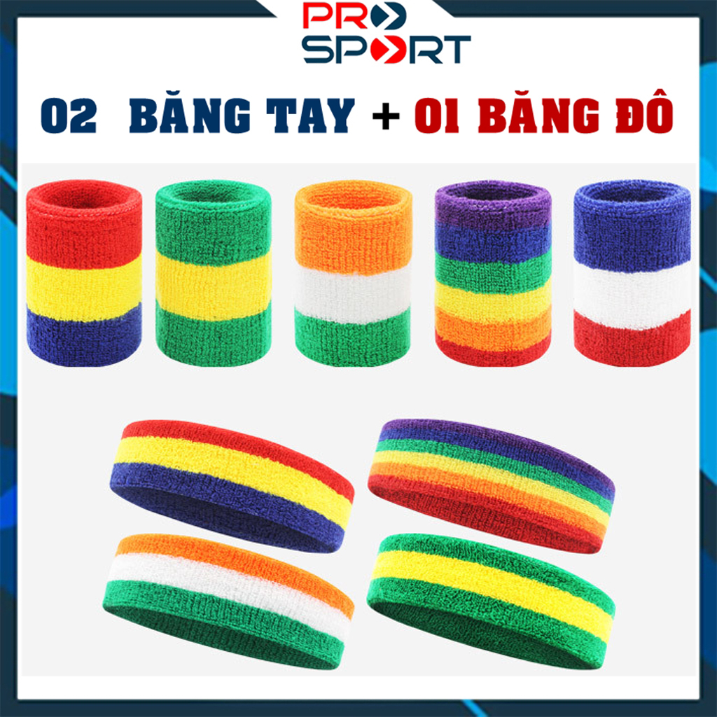 COMBO 01 Băng Đô Thể Thao + 02 Băng Cổ Tay Thấm Mồ Hôi Nam Nữ Headband Băng Đầu Thoáng Khí Bảo Vệ Cổ Tay PRO SPORT