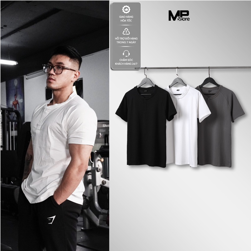 Áo thun thể thao cổ nút Gym sha.k chất 100% cotton
