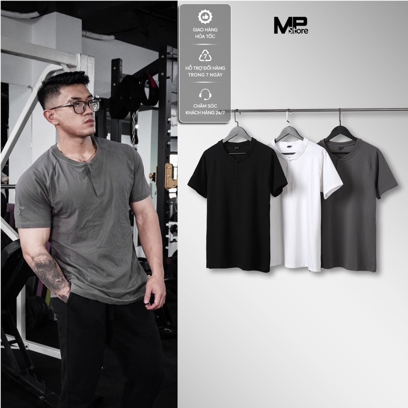 Áo thun thể thao cổ nút Gym sha.k chất 100% cotton