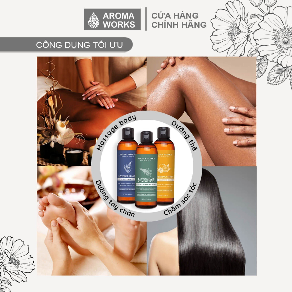 Dầu Massage Body Aroma Works Lavender Almond - Mùi Oải Hương Thư Giãn, Giảm Stress 115ml