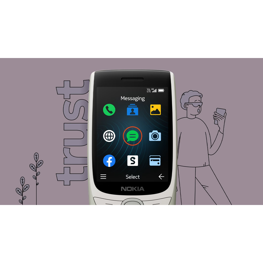 Điện thoại Nokia 8210 4G - MÁY 2 SIM - Màn hình 2.8 inh, QVGA, 320 x 240 Pixels Camera sau 0.3 MP RAM 48 MB Pin 1450 mAh