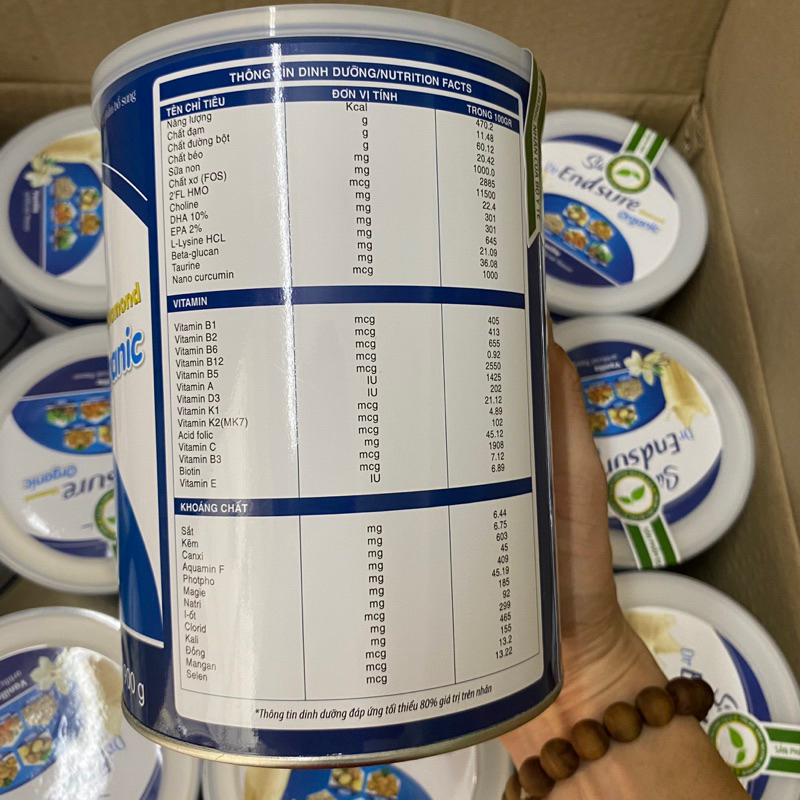 Sữa Hạt ENDSURE GOLD ORGANIC 900g sữa dinh dưỡng cho người ăn kiêng ăn chay tiểu đường