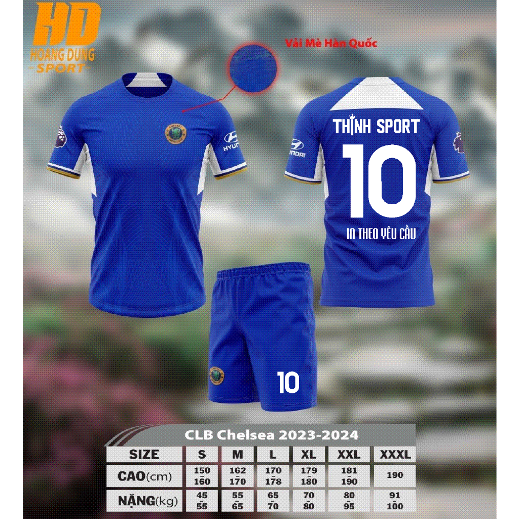 Quần áo bóng đá Chelsea, in tên số theo yêu cầu