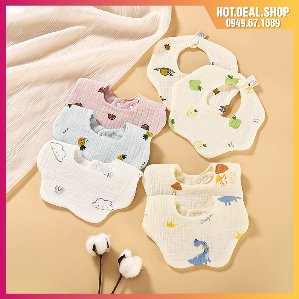 Yếm ăn dặm cho bé xoay 360 độ vải cotton siêu mềm, dùng làm yếm dãi, yếm xô cho bé trai và gái phong cách Hàn Quốc