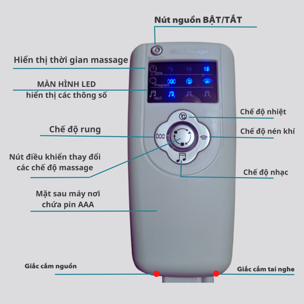 Máy Massage Đầu và Gáy Kết Hợp 3 Chế Độ 3 chế độ Nhiệt-Rung-Khí Nén Bảo Hành 12 Tháng