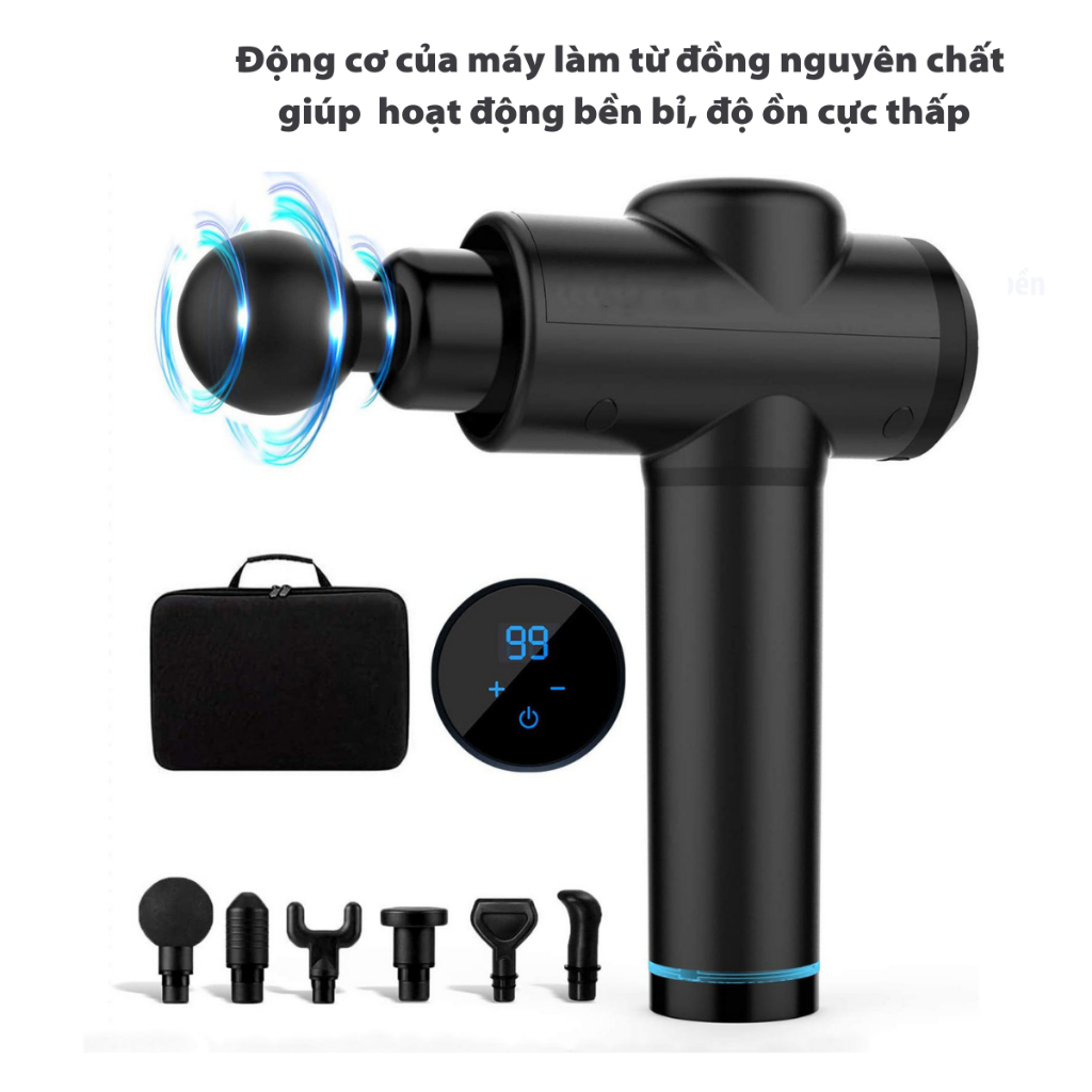 Máy Massage Cầm Tay 6 Đầu 30 Cấp Độ, Màn Hình LCD, Máy Massage Giảm Đau Mỏi Toàn Thân, Cổ Vai Gáy