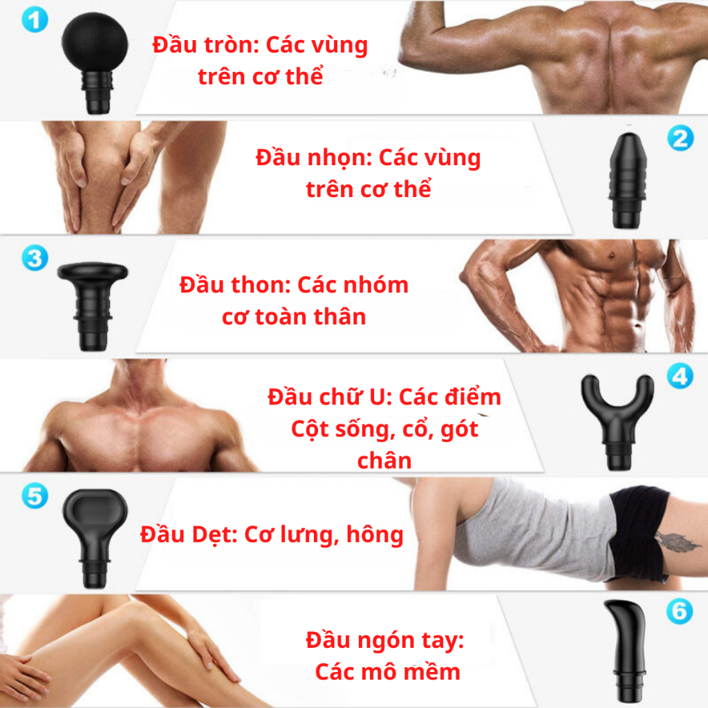 Máy Massage Cầm Tay 6 Đầu 30 Cấp Độ, Màn Hình LCD, Máy Massage Giảm Đau Mỏi Toàn Thân, Cổ Vai Gáy