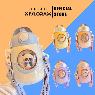 Bình nước giữ nhiệt 700ML INOX 316 họa tiết cute, bình giữ nhiệt cho bé có dây đeo tặng kèm sticker 2D, 3D, bộ rửa bình