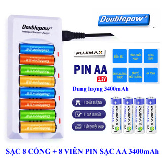Bộ sạc pin tiểu 8 cổng / pin sạc aa 3400mah / aa 1200mah - sạc pin aa/aaa doublepow dp-k18 nhanh, tự ngắt