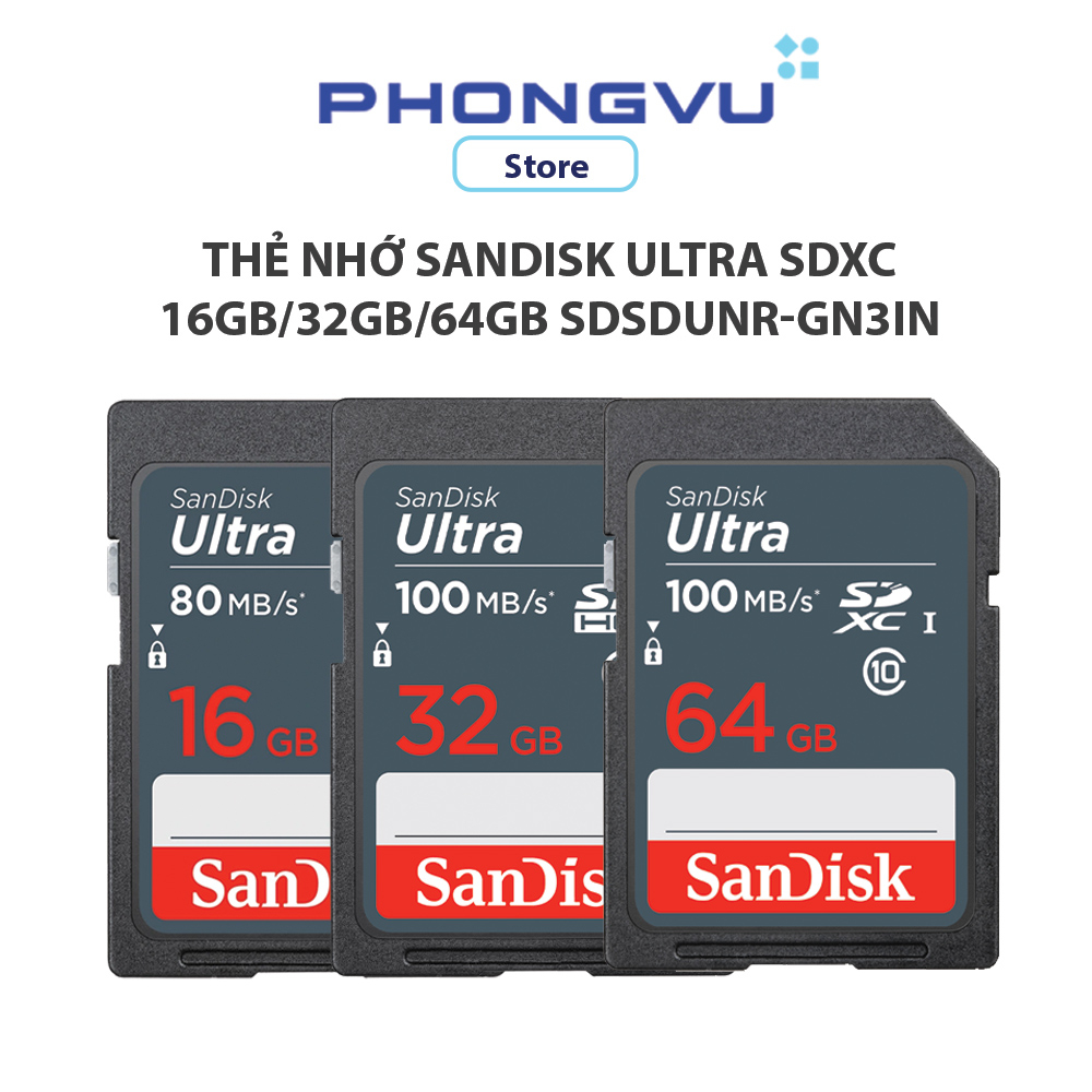 Thẻ nhớ Sandisk Ultra SDXC 16GB 32GB 64GB Class 10 100MB s SDSDUNR-GN3IN