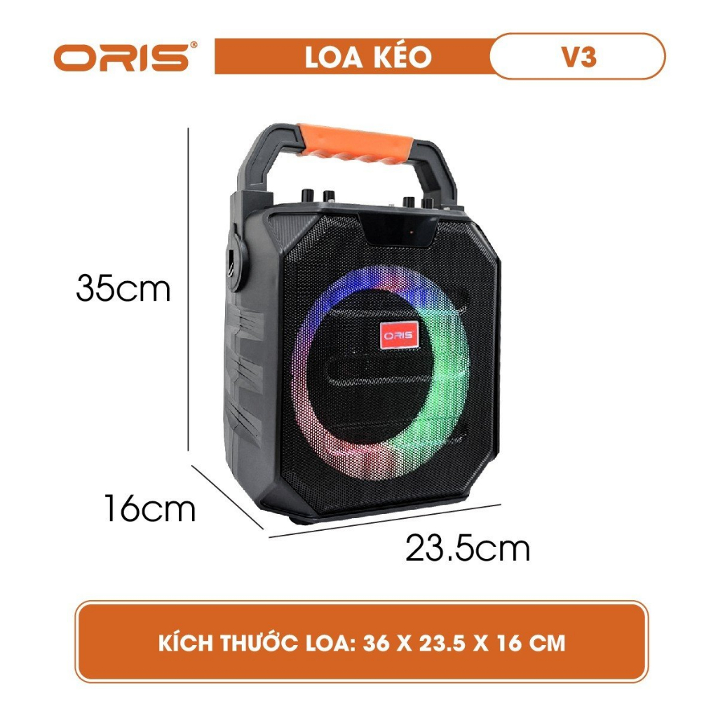 Loa kéo mini công suất 80W ORIS V3, loa di động có đèn 7 màu nhấp nháy theo nhạc, tặng kèm 01 mic sóng UHF chất lượng