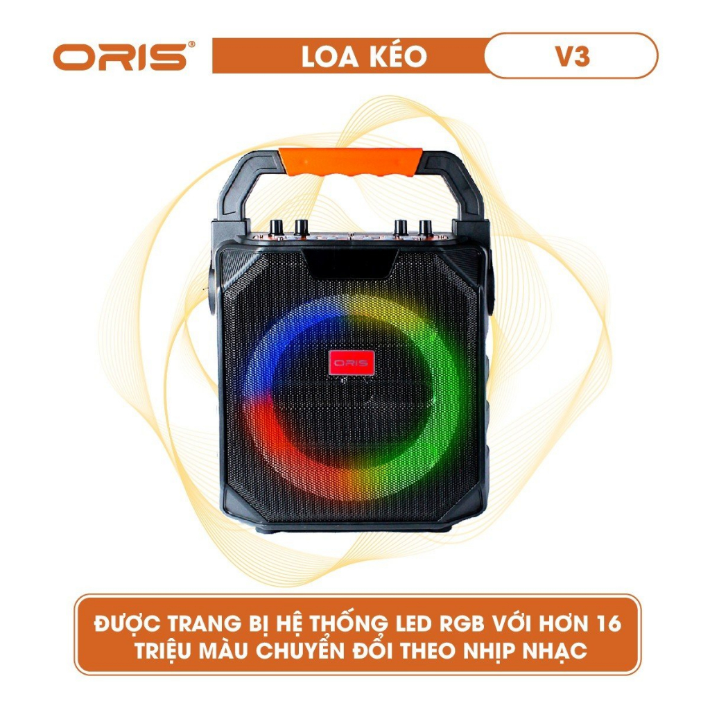 Loa kéo mini công suất 80W ORIS V3, loa di động có đèn 7 màu nhấp nháy theo nhạc, tặng kèm 01 mic sóng UHF chất lượng