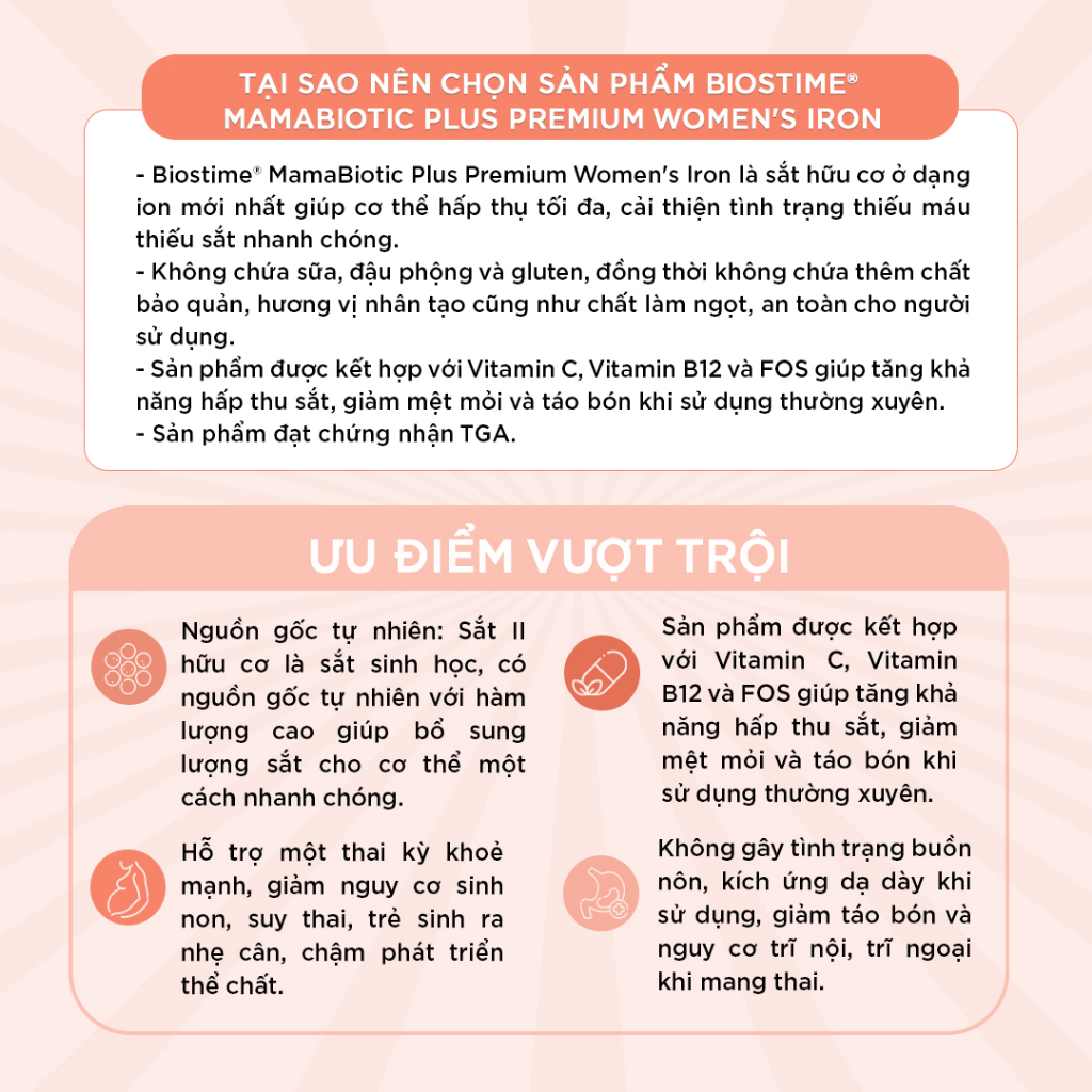 Sắt Biostime bổ sung sắt vitamin hỗ trợ sức khỏe bà bầu, ngừa thiếu máu, tăng cường đề kháng, Hộp 30 viên