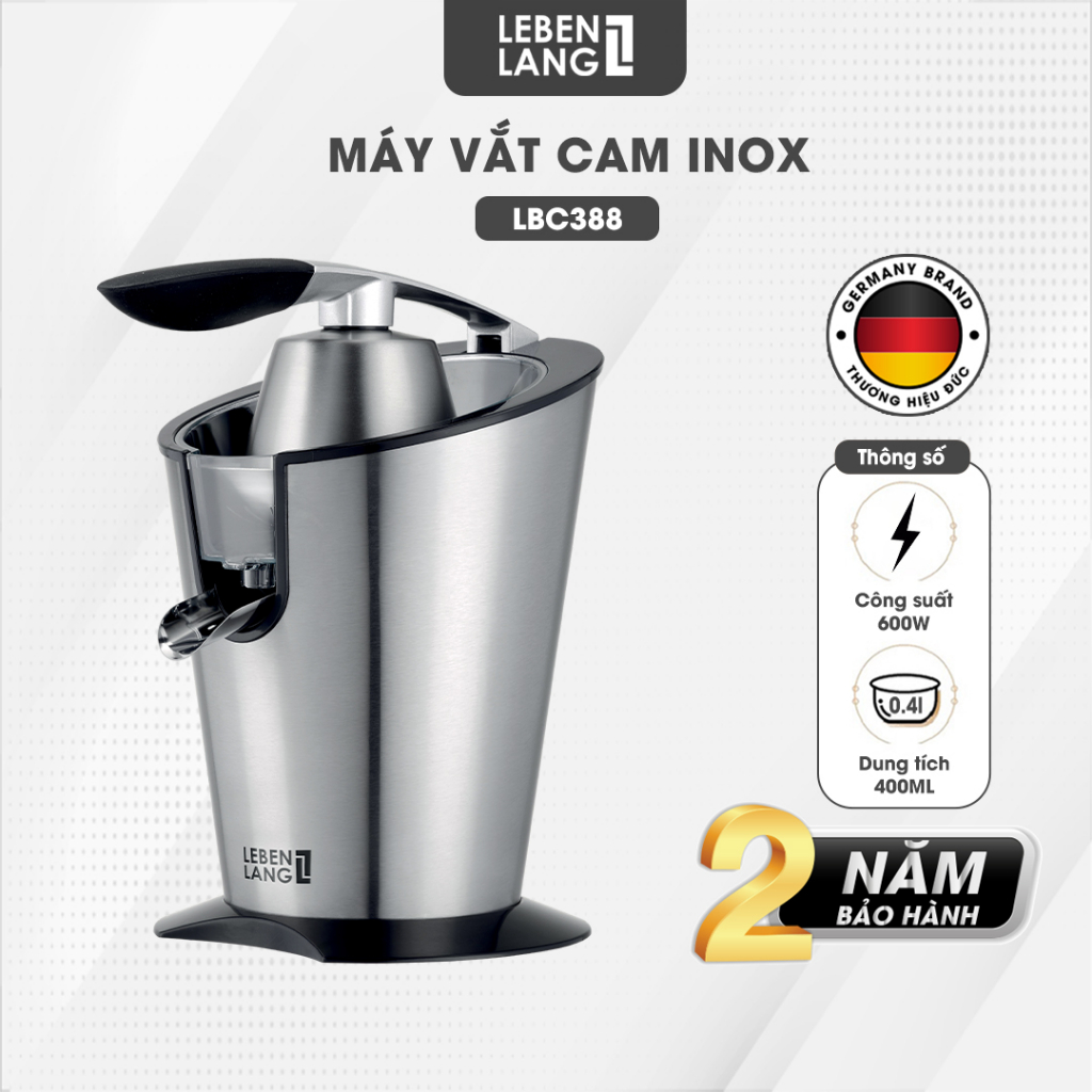 Máy vắt cam LEBENLANG LBC388 bằng inox cao cấp, dung tích 400ml, công suất 600W - hàng chính hãng