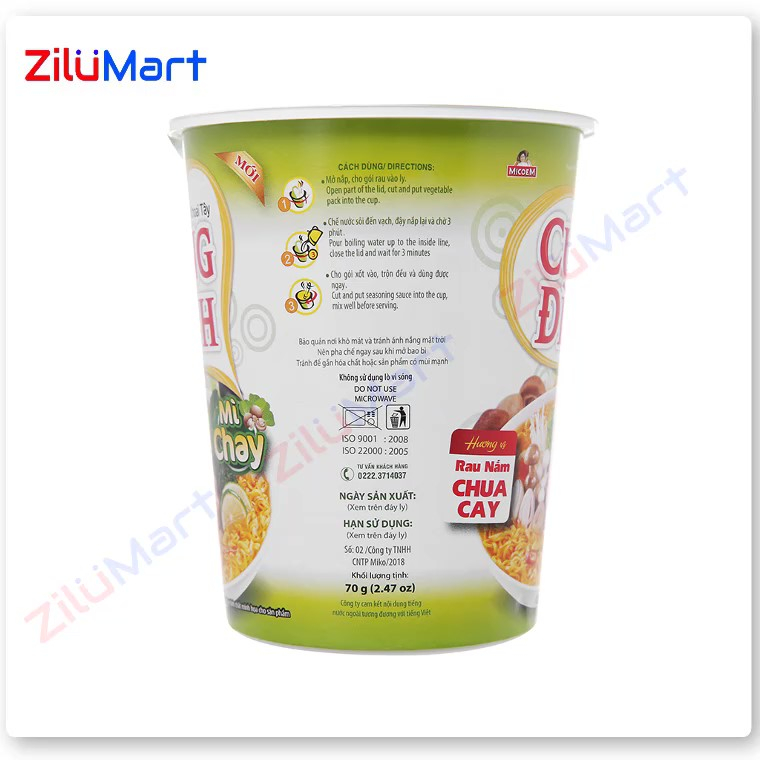 Mì ly chay Cung Đình vị rau nấm chua cay  loại 70g
